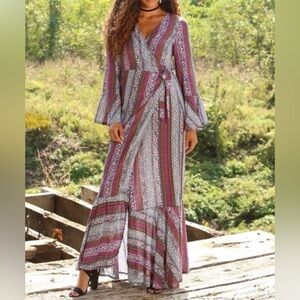 Anthropologie Red and Blue Patterned Maxi Dress